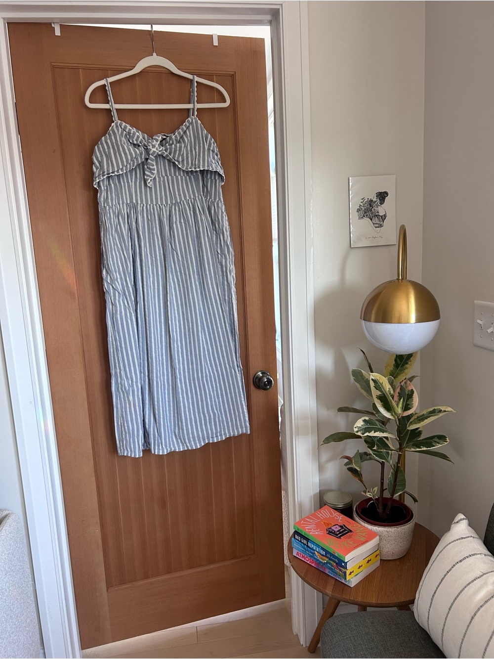 Old Navy Blue & White Striped Midi Sundress with Front Tie